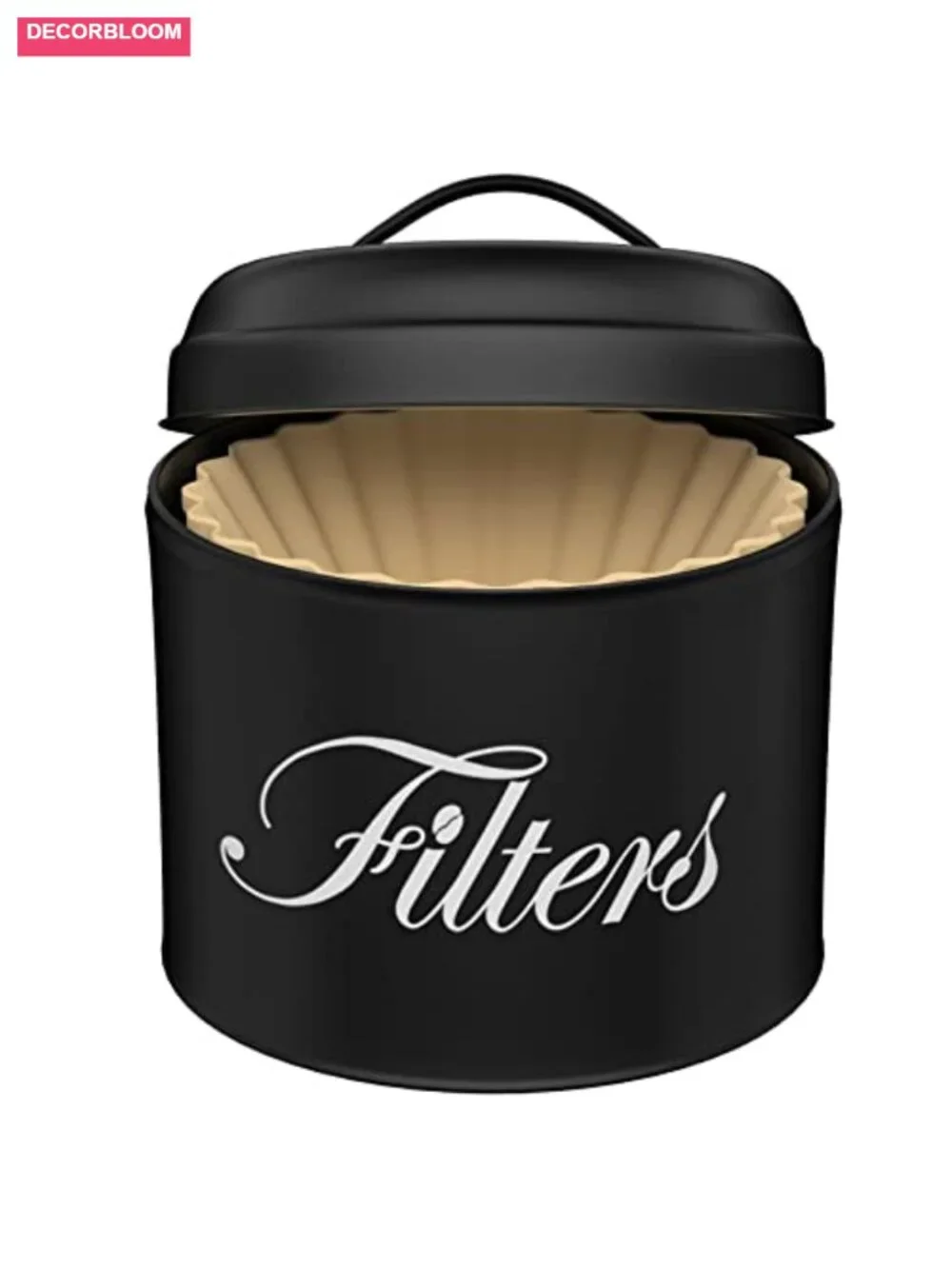 Rustic Farmhouse Coffee Filter Holder with Lid - Powder Coated Metal Storage
